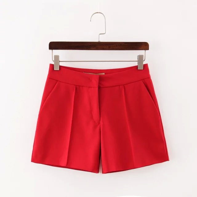 Shorts for women Fashion Autumn Office Lady Stretch Solid color Pocket High waist Red blue black Casual shorts