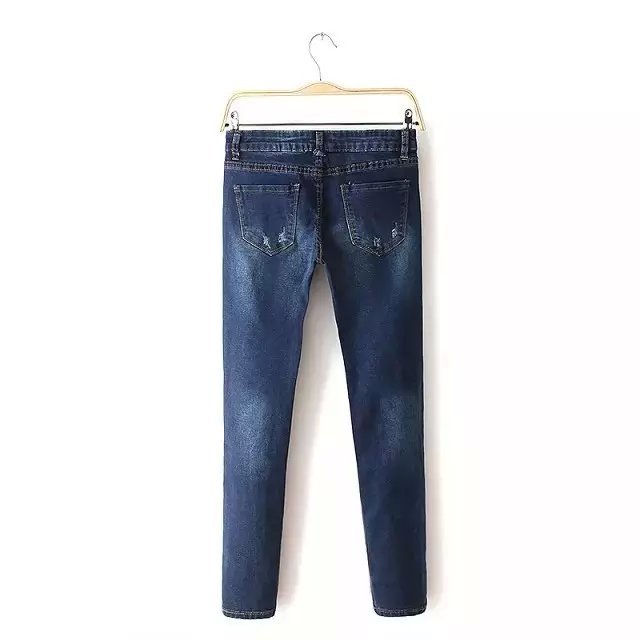 Spring New Fashion Women Denim blue Zipper Jeans pocket ripped fit pencil pants Casual brand streetwear plus size