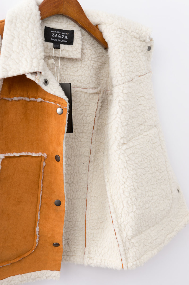 Suede vest Jacket for Women Fashion Plus thick Fleece Large pockets Sleeveless outwear casual streetwear brand tops