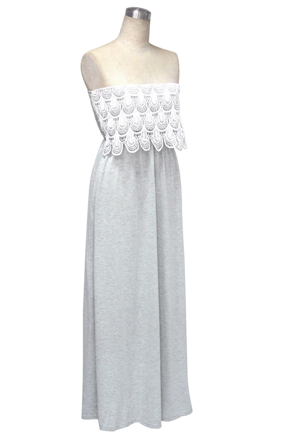 Summer Fashion women Gray Maxi Dresses Long Lace Strapless sleeveless Flor-length O-neck sexy Party dress