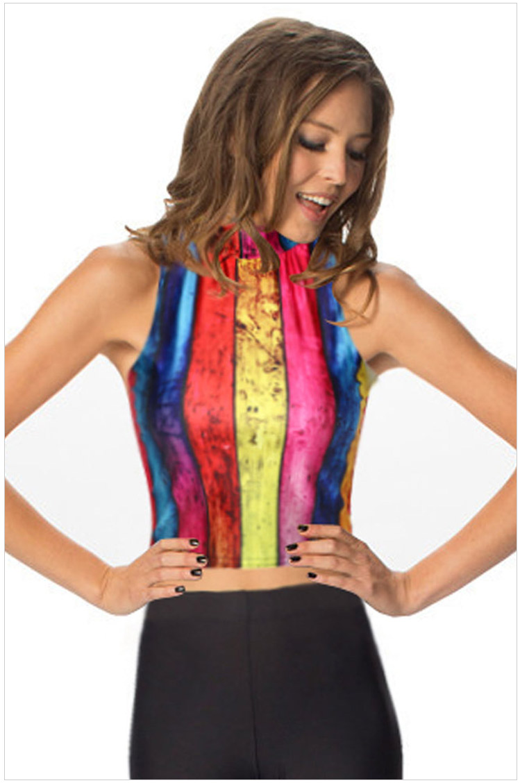 Summer Fashion Women Striped print Turtleneck sport sleeveless casual cozy stretch brand designer Tank Crop tops