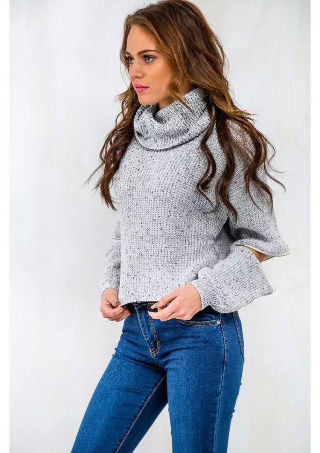 Turtleneck open zipper sleeve knitted warm sweater women autumn winter Fashion tricot short pullover jumper plus