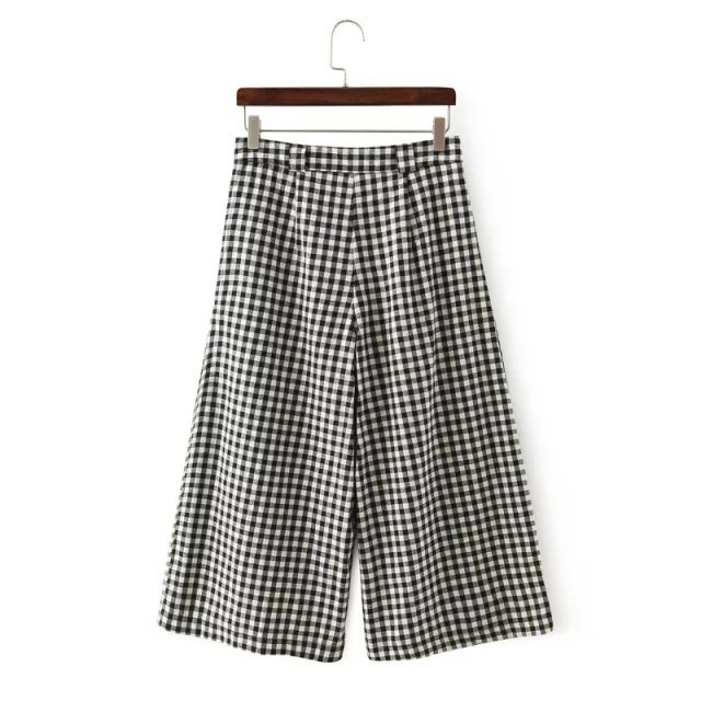Wide Leg Pants skirt for women Fashion Ladies Plaid Print Women Trousers Loose Zipper Pockets Casual Brand Capri Harem Pant