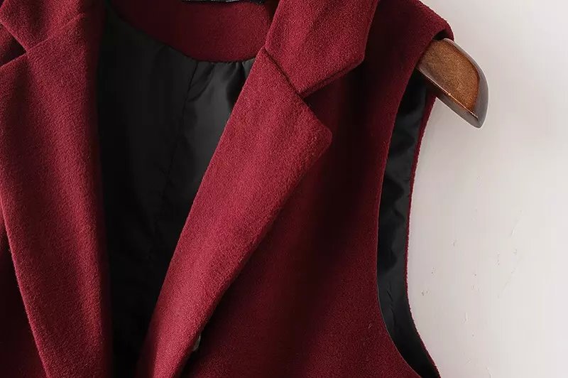 Winter Fashion Vest for Women Red Woolen Office Lady Elegant jackets sleeveless pocket outwear Casual brand