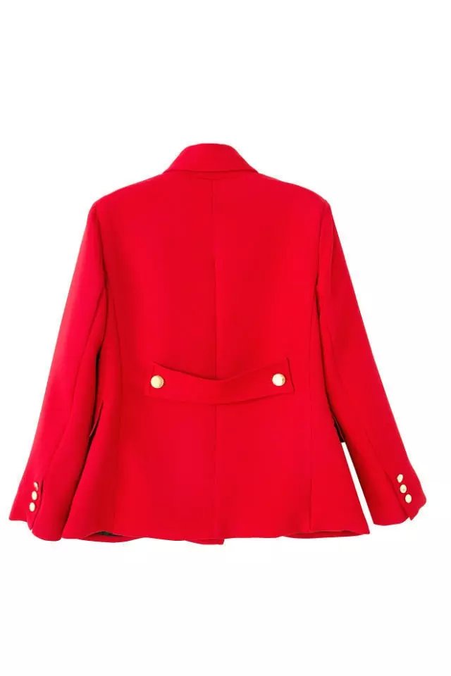 Winter Fashion women elegant double-breasted red woolen coat turn-down collar long sleeve pockets outwear casual brand
