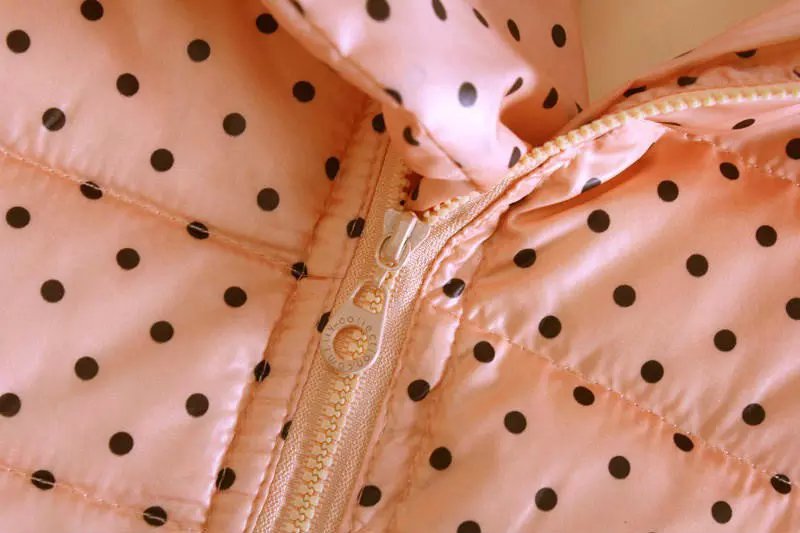 Winter Jacket Women Elegant Pink Dots print Down Zipper Pocket Parka Long Sleeve turn-down collar Coat Casual Thick warm