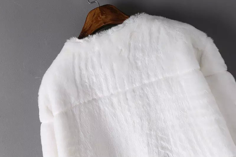 Winter women European fashion elegant white Fur Long coat long sleeve button O-neck Thick warm outwear casual brand