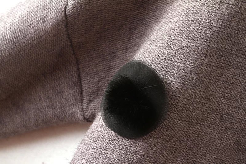 Winter women Fashion elegant knitted Khaki fur ball pullover Turtleneck long sleeve knitwear Casual brand sweater tops