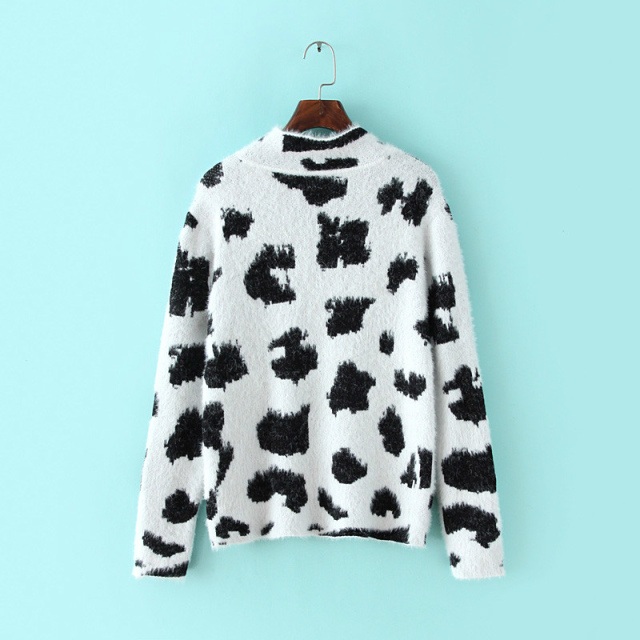 Winter women Fashion sexy white knitted fur Leopard pattern pullover long sleeve Turtleneck Casual thick warm brand sweater