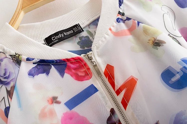 Women baseball jacket Fashion Autumn Letter Floral Print Zipper pocket Casual Long sleeve sports brand mujer