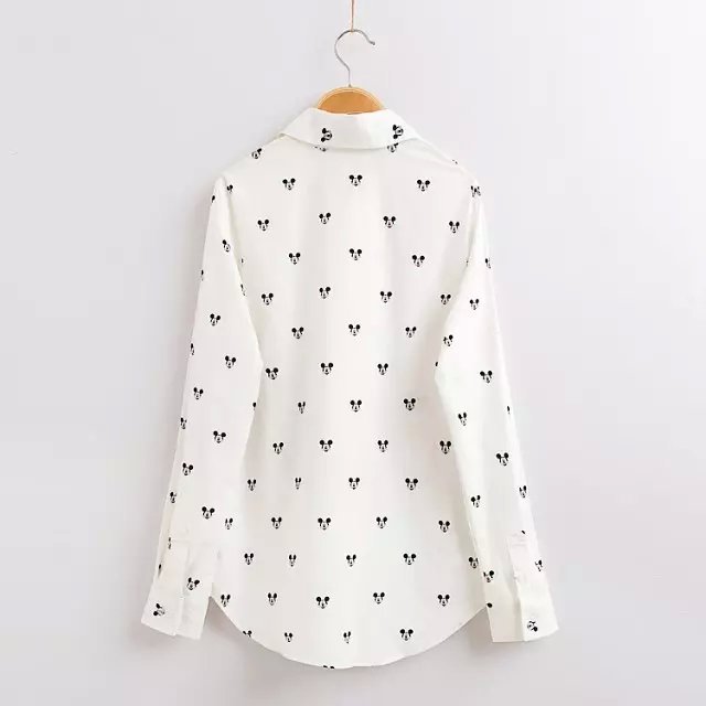 Women Blouse Fashion cotton Mickey Print Turn-down Collar long Sleeve Office Lady White shirt blusas camisa Brand