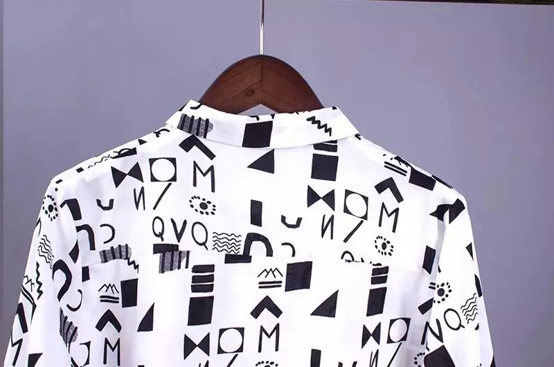 Women fashion elegant Geometric Letter print blouses turn-down collar button Three Quarter shirt work wear casual tops