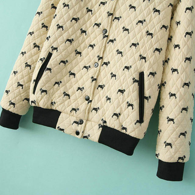 Women jackets Fashion Winter Dog Print Button Cotton Parkas warm pocket coat for feminino casacos
