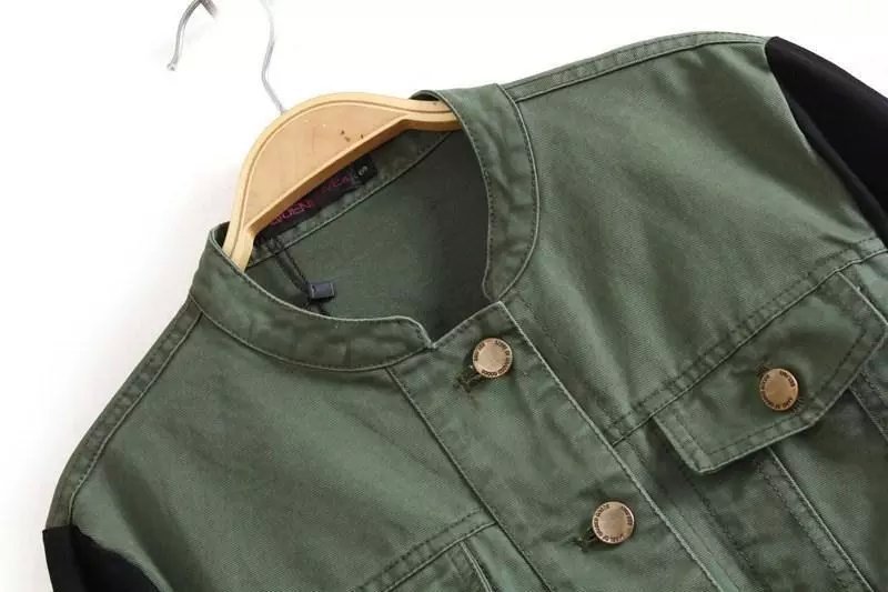 Women jackets Spring Fashion Army Green Patchwork Double pocket ladies Pocket coat Casual basic Long Sleeve feminino Brand