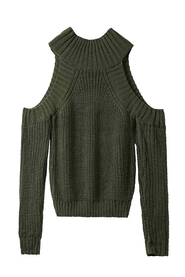Women Knitted Sweaters American fashion Sexy Shoulder Off pullovers Turtleneck casual loose long Sleeve Brand Green
