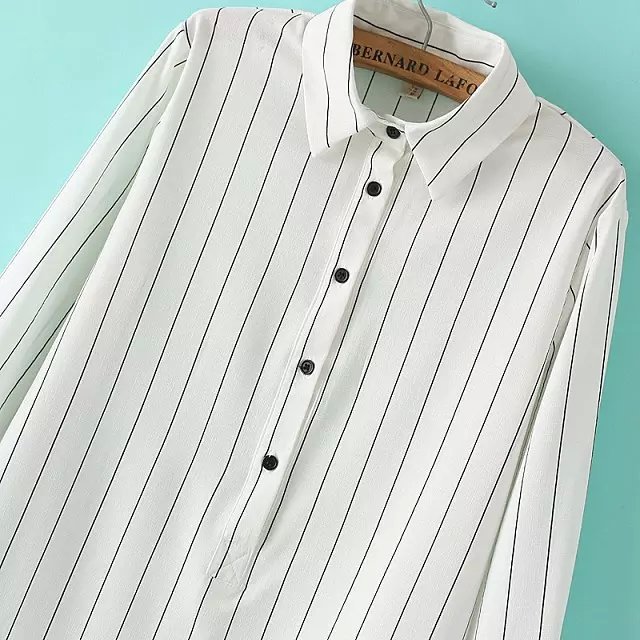 Women Long Shirt Dress Fashion cotton linen Striped Print Turn-down Collar long Sleeve Buttons White casual brand vestidos