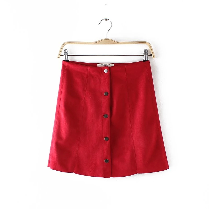 Women skirt Fashion American apparel Suede leather brown buttons school Skirts Female Mini saias feminina faldas jupe