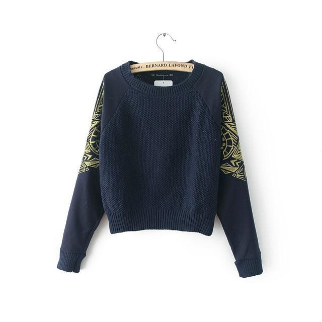 Women Sweaters Autumn Fashion brief Sleeve embroidery Patchwork O Neck Casual Pullover loose Knitting women vogue