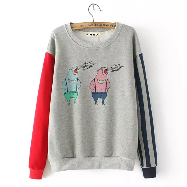 Women sweatshirt Fashion winter thick Catoon print Color Matching pullover Casual hoodies O-neck batwing sleeve brand