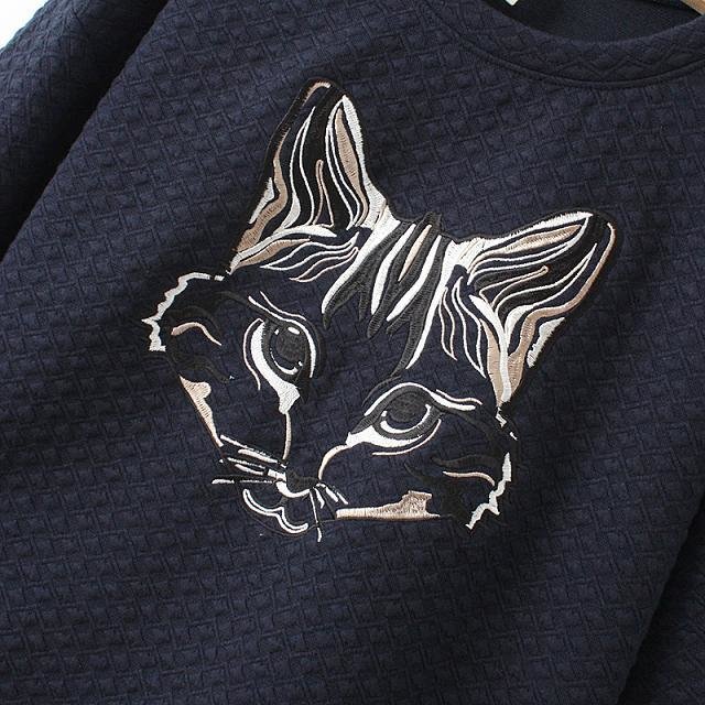 Women Sweatshirts Autumn Fashion black Cat Embroidery Pullover O-neck batwing sleeve hoodies Casual brand feminino tops