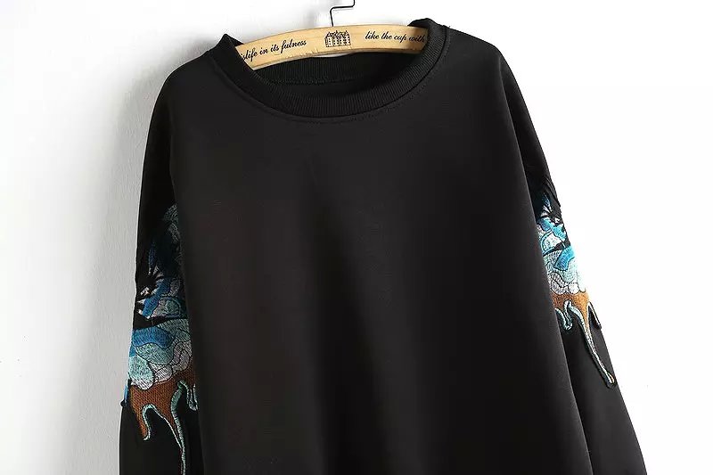 Women Sweatshirts Autumn Fashion Embroidery Pullover Black Hoodies O-neck long sleeve Casual brand vogue