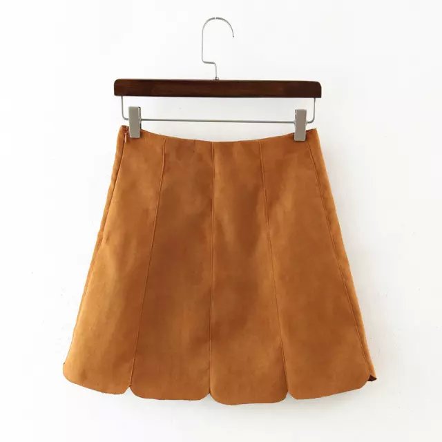 Women winter Fashion American apparel Faux Suede leather brown button A-line mini Skirts Female saias feminina faldas jupe