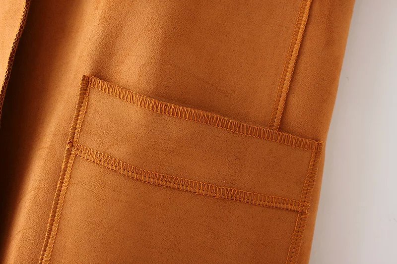 Women winter Fashion orange Faux Suede Leather Vest Tassel Sleeveless pocket turn-down collar button office lady jacket