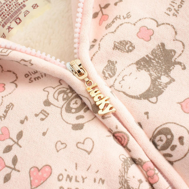 Women Winter Thick warm cute pink bear sequins Embroidery Cartoon print cotton Parkas hooded zipper long sleeve Casual coat