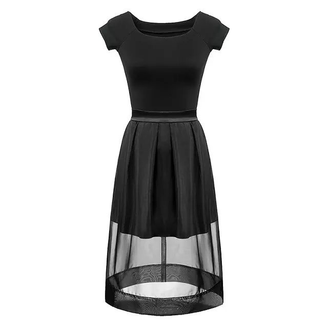 Europe Fashion Women Elegant Organza Dress vintage Square Collar short sleeve two-piece casual slim black dress