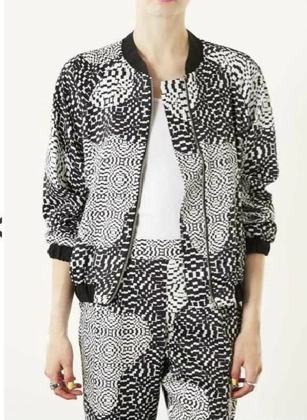 Fashion Autumn Womens Geometric Print Zipper Coat Casual Long sleeve V neck Elastic waist Jacket brand tops