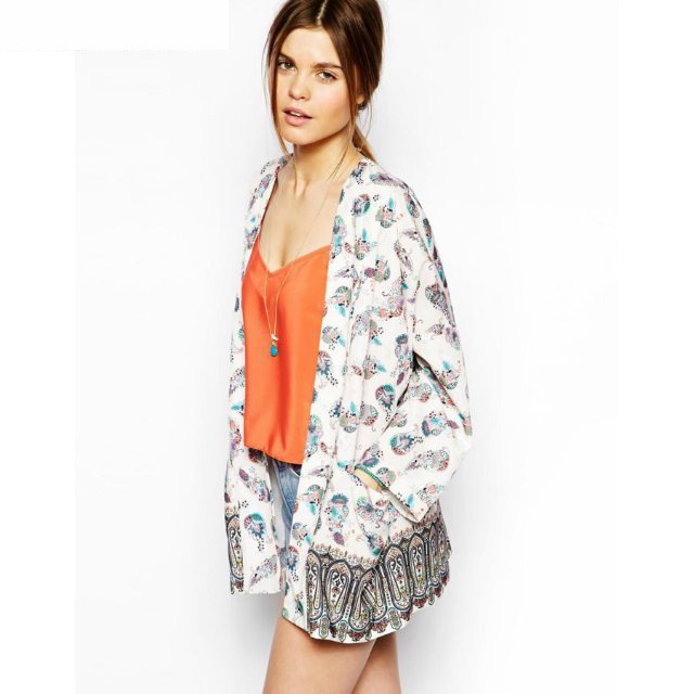 Fashion Ladies' elegant floral print loose Kimono cape non-button coat outwear casual jacket brand design quality tops