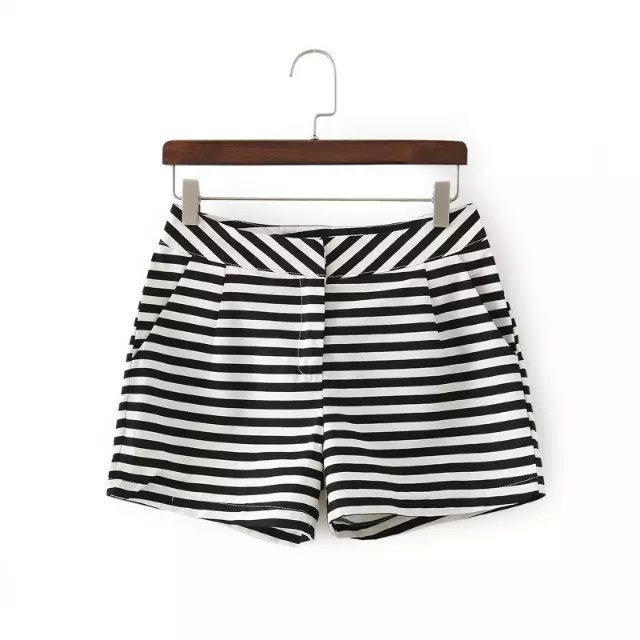 Fashion Ladies Elegant Linen Stripe casual Cozy zipper pocket brand designer shorts