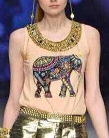 Fashion Ladies summer Elephant Print T shirt O-neck Beading short sleeve shirts casual brand tops