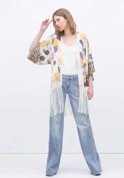 Fashion Ladies' Vintage Yellow flower print Phoenix Pattern tassels loose kimono coat jacket outwear casual tops