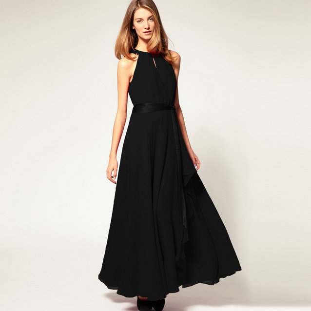 Fashion New Summer Women Front Hollow Sleeveless Chiffon Maxi Belt Long Dress formal dress Free Shipping