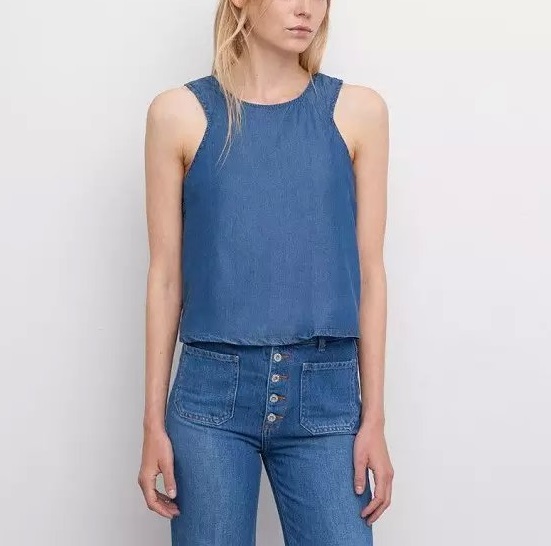 fashion Summer women sexy blue denim shirts sleeveless vintage back buttons tank shirt casual brand tops