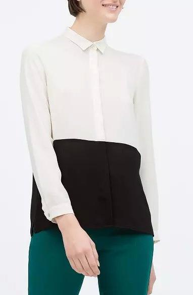 Fashion Women Chiffon Button Blouse elegant casual White Black Blocking Color shirts Turn-down collar long sleeve tops