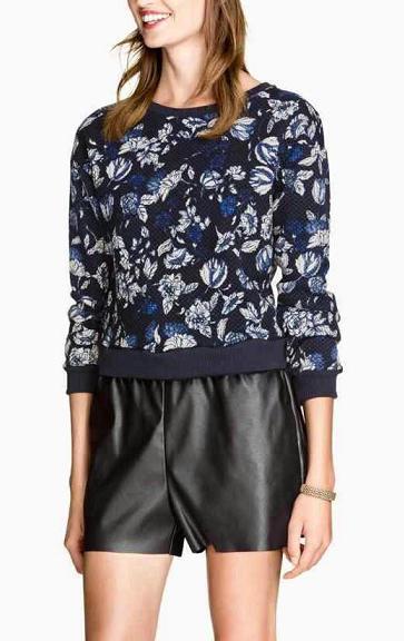 Fashion women elegant bule floral sports pullover outwear Casual slim stylish O neck long Sleeve shirts brand Tops