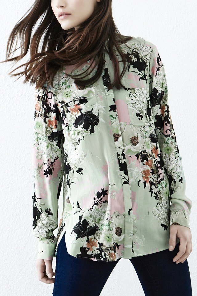 Fashion Women elegant floral print Green blouses OL pocket turn down collar long sleeve shirt casual brand design tops