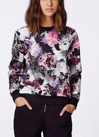 Fashion women elegant floral print sports pullover outwear Casual slim stylish O neck long Sleeve shirts brand Tops