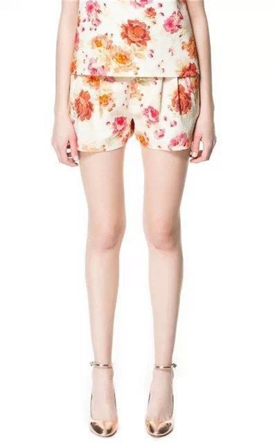 Fashion Women Elegant floral print Zipper pocket casual brand design Shorts