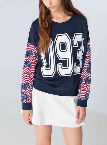 Fashion women elegant letter floral print sports pullover outwear Casual slim stylish O neck shirts brand Tops