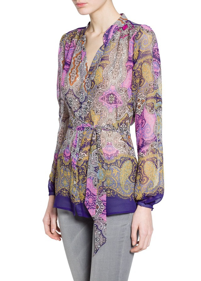 Fashion women Elegant purple totem print office vintage stylish V neck long sleeve shirts casual silm brand tops