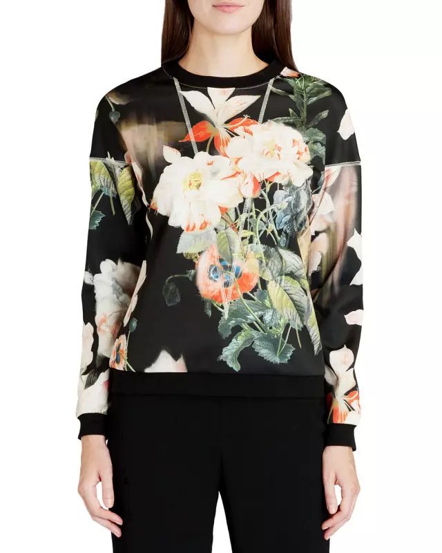 Fashion women elegant vintage floral pattern sports pullover blouses Casual slim O neck shirts brand design Tops