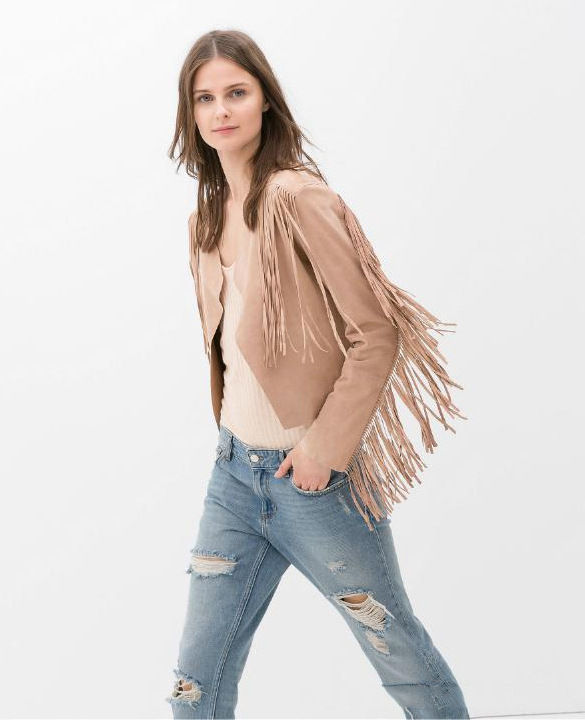 Fashion women Faux Suede Leather Fringe black Jacket short coat long sleeve Cardigan casual slim brand tops chaquetas mujer