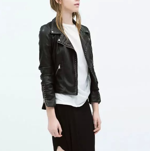 Fashion Women Rock style Cool black Rivet zipper faux leather jacket coat vintage casual brand jaqueta feminina casacos