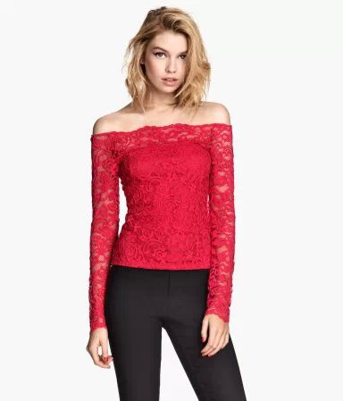 Fashion Women sexy slash neck lace Blouses Casual Shirts white red black Tops blusas femininas 01SY