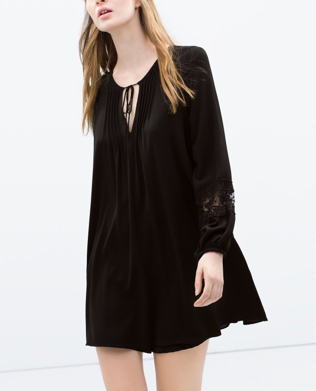 Fashion women sweet lace spliced sleeve black Dress long sleeve causal slim brand dress