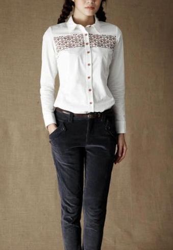 Fashion women work wear vintage tree print white cotton blouse long sleeve elegant Shirts casual slim tops