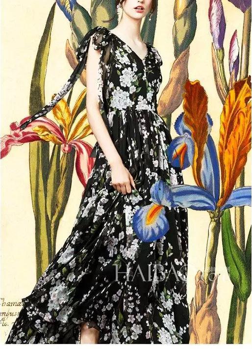 Fashion Womens Bohemian pleated Floral print Midi Dresses V neck Sleeveless spaghetti strap casual beach dress